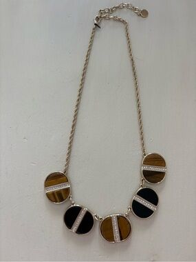 Talbots Circular Pendant Necklace – Black & Brown Stones with Crystal Detail